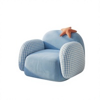 Canapé-lit individuel de loisirs, style crème et bleu à carreaux, pour chambre et salon