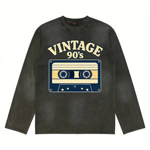 <span class=keywords><strong>T</strong></span>-shirt à manches longues vintage années 90 avec imprimé cassette, style rétro, haut décontracté surdimensionné pour hommes et femmes, mode, coupe ample, confortable - Product Image 1