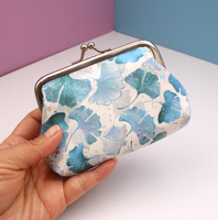 Dompet Koin Anti Air Motif Daun PU Grosir Pabrik, Dompet Mini 4 Inch, Dompet Gesper Vintage untuk Wanita, Tempat Kartu, Tempat Lipstik, Tempat Uang