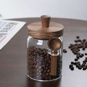 Legno di Acacia coperchio di vetro sigillato chicco di caffè barattolo di stoccaggio con scatola di immagazzinaggio per il caffè in polvere tè caramella cucchiaio di stoccaggio - Product Image 3
