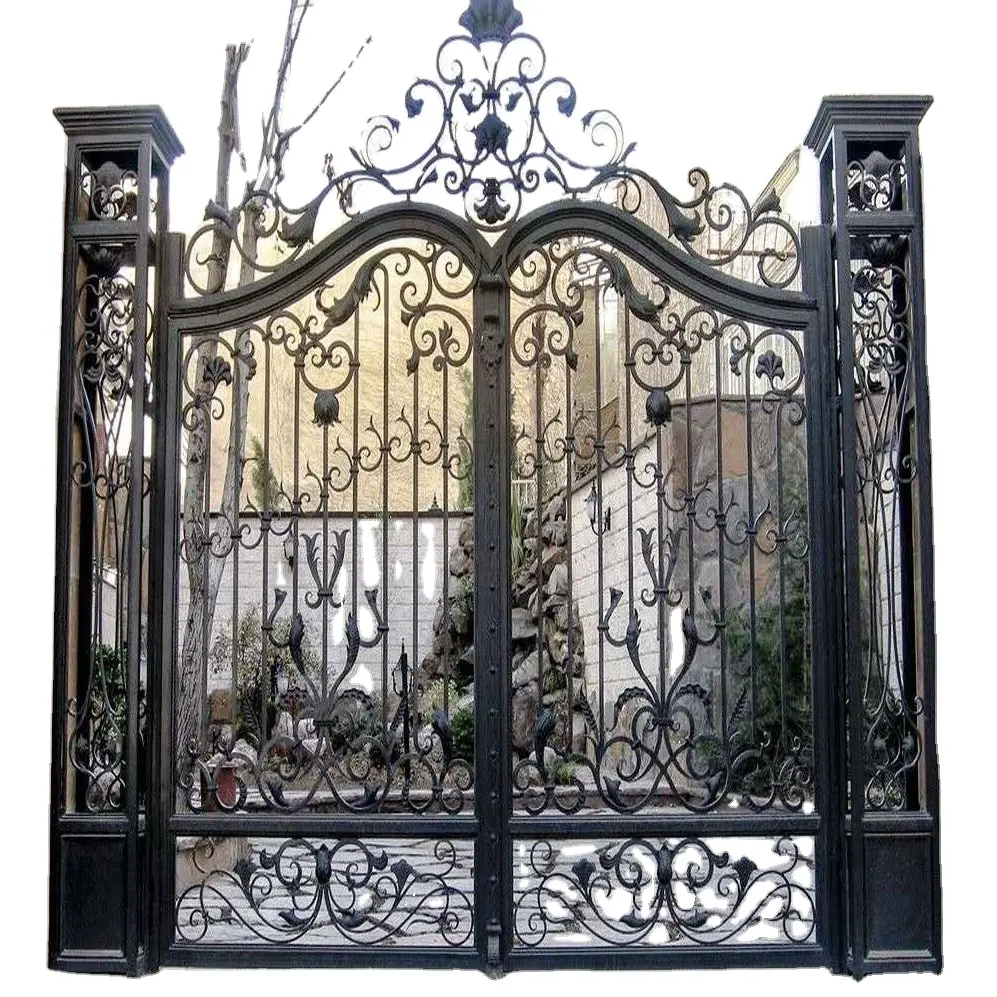 Portão principal de ferro forjado, gatos residenciais de luxo, ferro forjado, metal