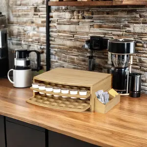 SOPEWOD yeni tasarım 2-Tier 70 kapasiteli bambu kahve Pod raf tutucu depolama organizatör çekmece ile mutfak ekran kullanımı için