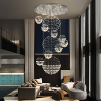 Grand Lustre en Cristal Duplex Moderne Minimaliste pour Hôtels Villas Salons pour Lobby Creux Loft Escalier Pendentif Lumières