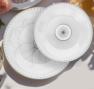 Juego de Vajilla de Cerámica con Diseño Floral Plateado, Platos, Tazones, Tazas de <span class=keywords><strong>Café</strong></span> <span class=keywords><strong>y</strong></span> Olla para el Hogar, Catering, Fiestas, Bodas <span class=keywords><strong>y</strong></span> Comidas - Product Image 2