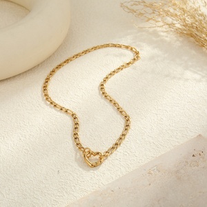 Minimalismus Unisex Edelstahl Schmuck <span class=keywords><strong>Set</strong></span> Mädchen vergoldet Trendy Heart Bridge Link Kette Armband Halskette für täglich - Product Image 3