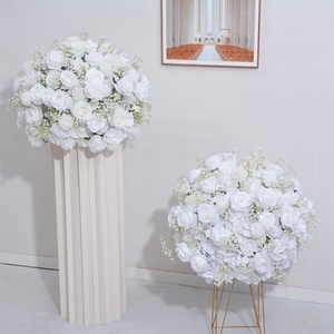60cm pur blanc <span class=keywords><strong>lait</strong></span> blanc Rose gypsophile fleur artificielle boule tissu mariage Table à manger fenêtre navire décoration fleurs - Product Image 5