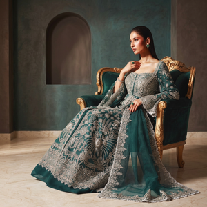 Elegant Green Silk Lehenga Choli With Silver Embroidery Floor-Length <b>Wedding</b> <b>Dress</b> <b>For</b> <b>Women</b> India Pakistan Style - Product Image 3