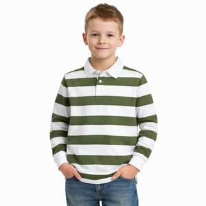 Polo rayé à manches longues coupe classique pour garçon, haute qualité, très populaire, style streetwear, pour enfant - Product Image 1