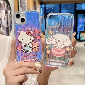 Blu Ray Kitty Cat Mobile Phone Case For iPhone 15 14 13 12 11 Pro max Kulomi Cartoon Acrylic Blue Light Shockproof Back Cover