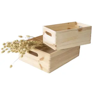 हैंडल के साथ उच्च गुणवत्ता वाले बड़े लकड़ी के क्रेट सादे अनपेंटेड भंडारण बॉक्स रसोई भंडारण दस्तावेजों के लिए एकदम सही है