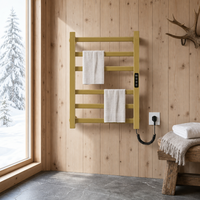 Sèche-serviettes mural pour salle de bain, porte-serviettes chauffant à barres plates dorées avec panneau numérique côté droit