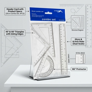 Lot de 4 règles en plastique de 20 cm pour étudiants : <span class=keywords><strong>règle</strong></span> droite, équerres et rapporteur pour le dessin scolaire - Product Image 5
