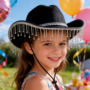 Sombreros de fiesta para madre e hija ZhenXi, sombrero de ala ancha con borlas y diamantes de imitación, talla para niños y adultos, 54 cm, 56-58 cm, sombrero de jazz para festivales - Product Image 4