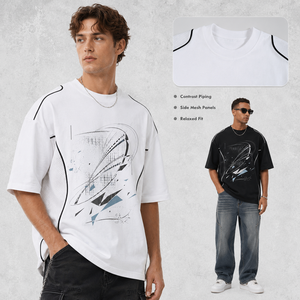 T-shirt personnalisé vintage style course automobile, coupe oversize, motif graphique, passepoil contrastant, streetwear, logo personnalisé, pour homme - Product Image 2