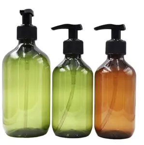 琥珀色绿色库存宠物塑料乳液泵瓶300毫升500毫升12盎司16盎司塑料洗发水空洗手液瓶