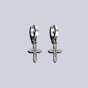 Boucles d'<span class=keywords><strong>oreilles</strong></span> punk en acier inoxydable et pierre naturelle, style coréen minimaliste, clips d'oreille croisés, boucles d'<span class=keywords><strong>oreilles</strong></span> créoles polies pour hommes et femmes cool - Product Image 4