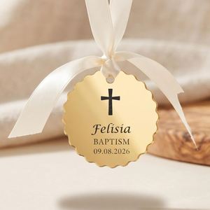Étiquette ronde ondulée en acrylique gravée au laser, cadeau personnalisé pour mariage, baptême, nom de bébé, première communion, faible MOQ - Product Image 1