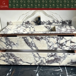Mueble de Baño Flotante de Mármol de Lujo GOLDKING para <span class=keywords><strong>Hotel</strong></span>, Gris Blanco con Vetas Azules Grises Profundos, Acabado de Bordes de Precisión CNC - Product Image 4