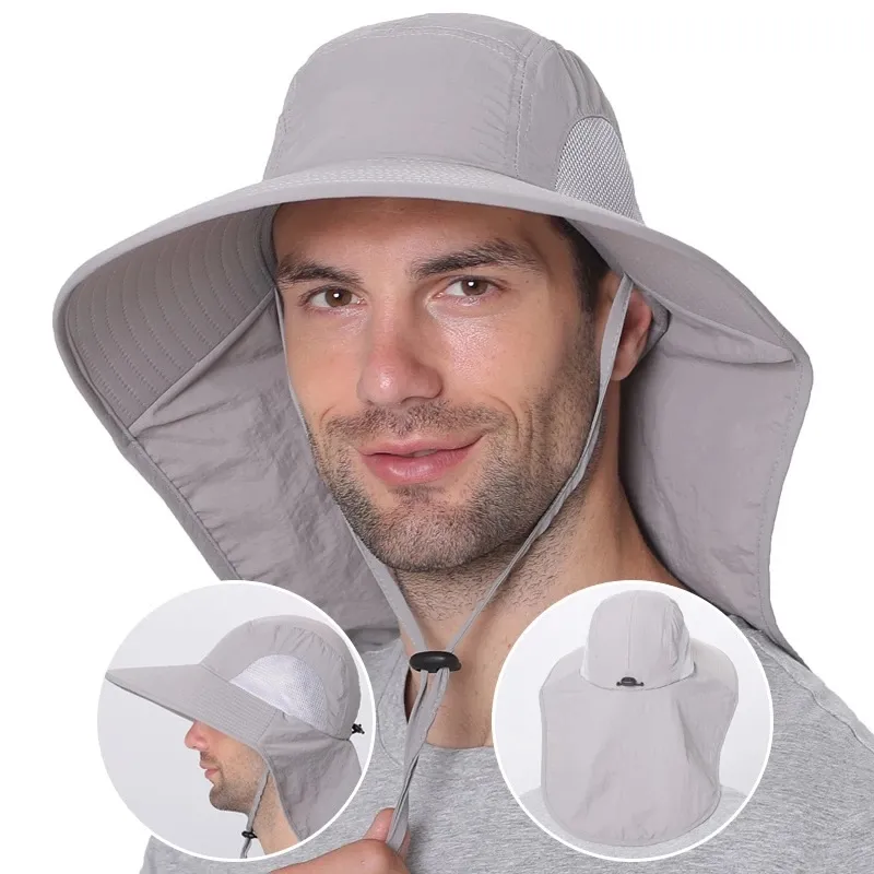 Topi Matahari Musim Panas untuk Wanita Pria, Topi Bucket Jaring Bersirkulasi dengan Tutup Leher, Topi Memancing Bucket Ukuran Besar untuk Pria dan Wanita
