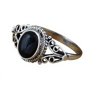 Vintage 925 Sterling Silver Onyx Bezel Setting Gemstone <b>Ring</b> Trendy Unisex Everyday Wear Wedding - Product Image 1