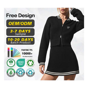 ผู้ผลิตเสื้อสเวตเตอร์ได้รับการรับรองมาตรฐาน BSCI รับทำโลโก้ เสื้อสเวตเตอร์ผู้หญิง 100% ผ้าฝ้าย สีดำ สไตล์ลำลอง สำหรับเล่นเทนนิส แบบถัก ซิปยาวเต็มตัว - Product Image 1