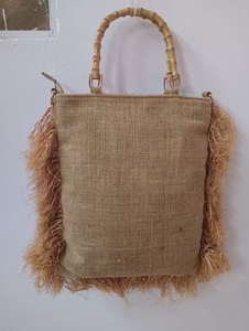 Bohemian <b>Straw</b> Tote <b>Bag</b> with Beaded Shell Trim Bamboo Handles Women's Casual Beach Handbag Fashion Trendy Designs - Product Image 2