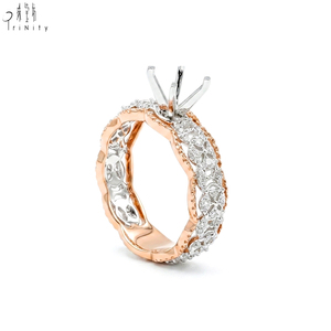 Exclusive Two Color Hollow Out Design 18K Solid Gold Real Natural Diamond Semi Mount Setting Engagement <b>Ring</b> For Women's Wedding - Product Image 3