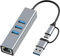 4-in-2-Multiport-USB-Hub Adaptateur Ethernet Auf USB Type-C, Hub USB 3.0 Mit 1000 Mbit/S Gigabit RJ45 LAN Ne