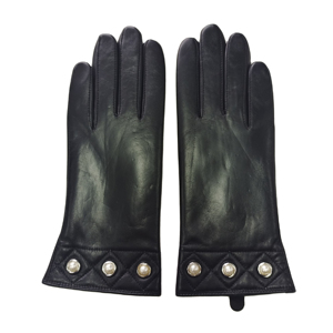 Nuovi <span class=keywords><strong>Guanti</strong></span> in Vera Pelle per Donna, Moda di Tendenza, Alta Qualità, Decorazione con Perle Bianche, Fodera in Pelliccia di Pecora Anilina - Product Image 3