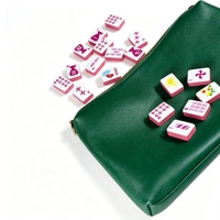 Sac de rangement en cuir PU couleur personnalisée avec fermeture éclair pour tuiles de mahjong, jeu de cartes, dés et plateau
