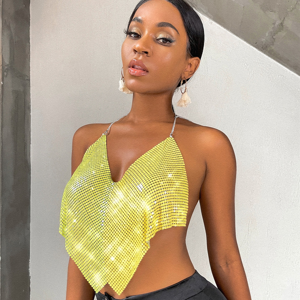 Rhinestone Crop Top - Sexy Nightclub Glitter Top for Women