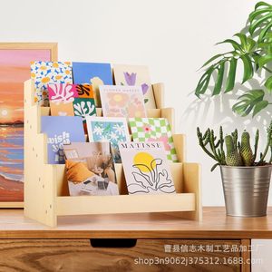Estante de madera para tarjetas de felicitación, estante de exhibición de escritorio de 4 capas para tarjetas, postales, pegatinas, organizador de almacenamiento de correo - Product Image 5