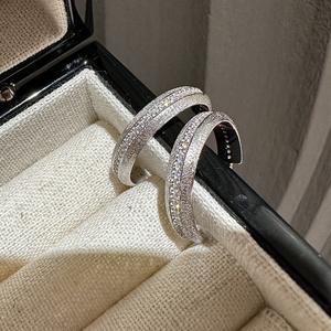 Wenchi S925 Pure Silver Vintage Niche Design French Elegant Micro Inlaid Zircon C-Shaped <b>Earrings</b> Brushed Curved Fine <b>Cuff</b> China - Product Image 1