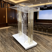 Podium de sol moderne de luxe en acrylique poli transparent avec roulettes et éclairage LED pour salles de réunion et églises