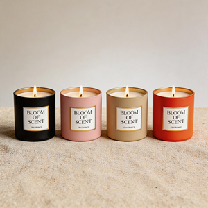 Bougie parfumée en cire de soja dans un bocal en verre mat Morandi de luxe avec bord doré pour une décoration minimaliste de la maison, vente en gros, étiquette privée - Product Image 1