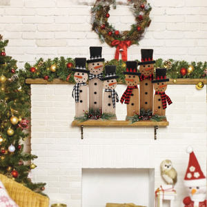 MEICHUANGHUI Décoration intérieure confortable Père Noël bonhomme de neige en bois Famille de trois pour fête et festival - Product Image 3