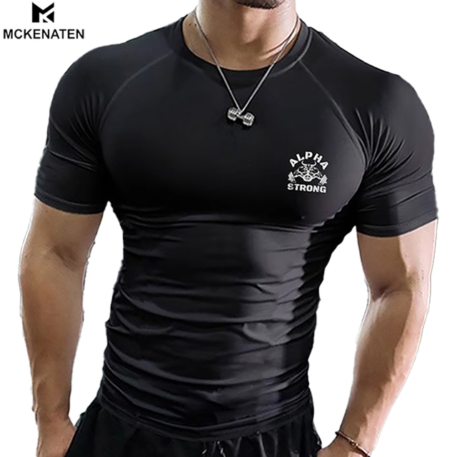 Men's High-Elasticity Spandex/Polyester Skinny Fit Short-Sleeved Sporty T-Shirt Breathable Animal Print Sports Apparel Outdoor