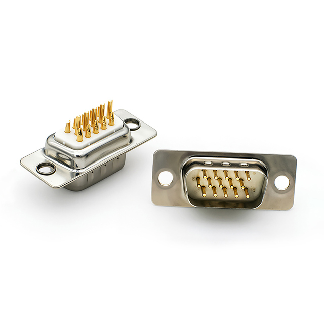DB15 3 Row VGA D-SUB Panel Mount Connector 15 Pin Male Female Solder Type Gold Plated DSUB
