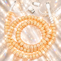 Kabel Charger HP 4 in 1 Champagne Rhinestone Berhias Manik-manik USB Type C Multi Charging Cable Kabel Transfer Data Kristal