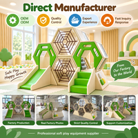 Ensemble de jeux souple Nid d'abeille Vert Jaune Beige, équipement de jeu intérieur pour enfants, pour ramper, grimper et glisser, idéal pour garderies et location événementielle