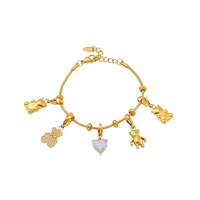 Bracelet polyvalent en acier inoxydable plaqué or avec breloque roue de Ferris DIY, motif ours de dessin animé et zircon, bijoux de niche tendance