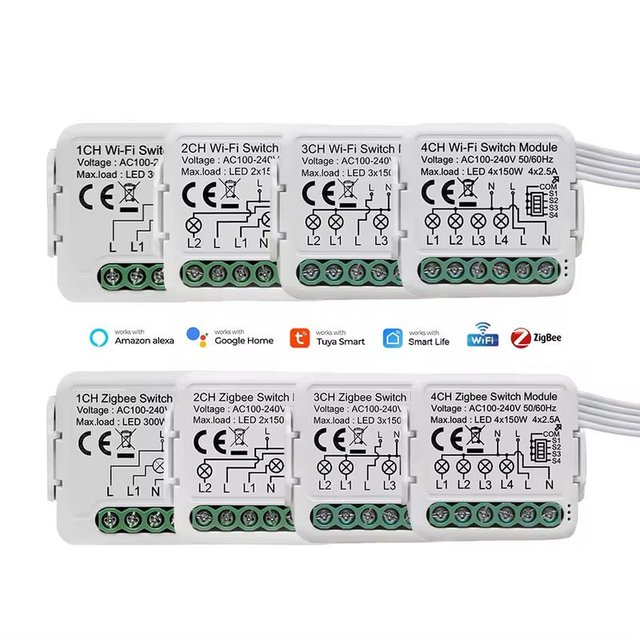DUOMEI Tuya Wi-Fi Zigbee Smart Light Wireless Remote Control Breakers Switch Module Relay Home Automation Alexa Voice IP21 100M