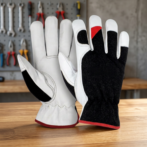 JNA GROUP White Black Leather Safety Gloves Anti-Slip Fingertips Cuff General Purpose Abrasion Resistant 12 oz <b>10</b> <b>Inch</b> - Product Image 4