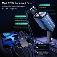 Pengisi Daya Mobil 120W yang Dapat Ditarik dengan Lampu Langit Berbintang 4 in 1 Pengisi Daya Mobil Cepat Kabel Ekspansiabel untuk 4 Perangkat Secara Bersamaan