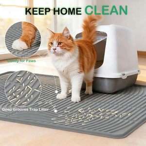Tapis pour chat de plusieurs tailles pour litière, tapis imperméable pour attraper les litières, tapis extra large en silicone pour litière de chat - Product Image 2