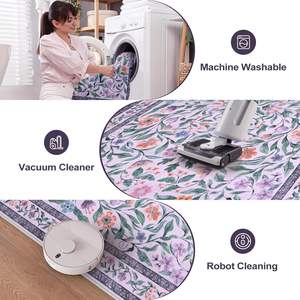 New Arrival Purple 5x7 Ultra-Thin Floral Indoor <b>Rug</b> Machine Washable <b>Boho</b> Style Non-Slip Soft Throw for Bedroom - Product Image 6