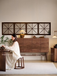 North American Black <b>Walnut</b> Solid Wood <b>Sideboard</b> Cabinet-Song's Aesthetic Landscape Design Full Solid Wood Living Room Wall Nort - Product Image 3