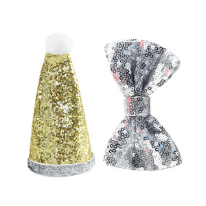 Gorro y Collar de Cumpleaños para Mascotas con Lazo de Lentejuelas de Color Sólido, Material de Tela, Talla Pequeña para Perros, Accesorios para Mascotas - Product Image 5