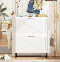 Meuble à chaussures blanc moderne avec 2 tiroirs basculants, étagère de rangement mince à bascule, pieds en métal, mobilier d'entrée, vente en gros pour la maison