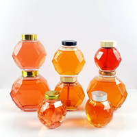 Botellas de Vidrio Hexagonales de Lujo para Miel, con Tapa de Madera Impresa, para Dulces, Galletas, Caramelos, Jalea, Leche, Aceitunas, Alimentos, Ensaladas, Comida para Mascotas